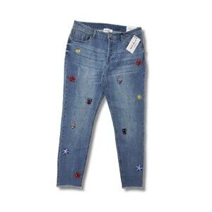 NWT For the Republic floral applique embellished slim ankle jeans, 26